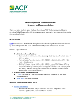 Prioritizing Medical Student Downtime: Resources and Recommendations