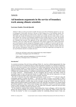 Ad Hominem Arguments in the Service of Boundary Work Among Climate Scientists