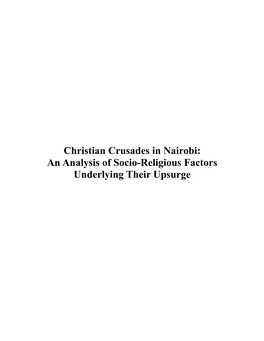 Christian Crusades in Nairobi: an Analysis of Socio-Religious Factors Underlying Their Upsurge