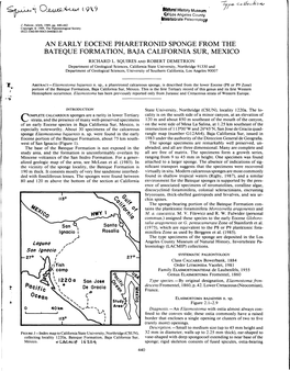 An Early Eocene Pharetronid Sponge from the Bateque Formation, Baja California Sur, Mexico Richard L