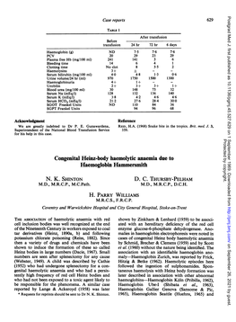 Congenital Heinz-Body Haemolytic Anaemia Due to Haemoglobin Hammersmith