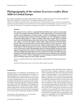 Phylogeography of the Vairone (Leuciscus Souffia