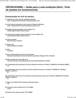 CEF/0910/25896 — Guião Para a Auto-Avaliação (Univ) - Ciclo De Estudo