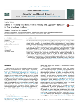 Effects of Stocking Density on Feather Pecking and Aggressive Behavior in Thai Crossbred Chickens