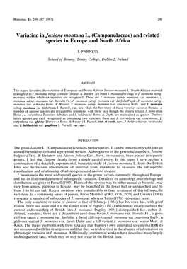 Variation in Jasione Montana L. (Campanulaceae) and Related Species in Europe and North Africa