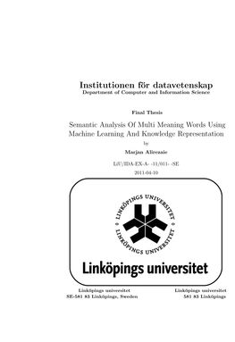 Semantic Analysis of Multi Meaning Words Using Machine Learning and Knowledge Representation by Marjan Alirezaie