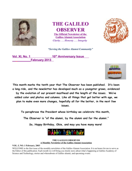 THE GALILEO OBSERVER the Official Newsletter of the Galileo Alumni Association Clarity