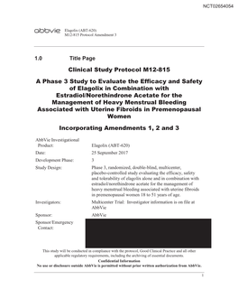 Clinical Study Protocol M12-815 a Phase 3 Study to Evaluate The