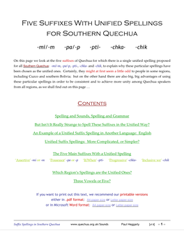 Five Suffixes with Unified Spellings for Southern Quechua