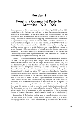 Forging a Communist Party for Australia: 1920–1923