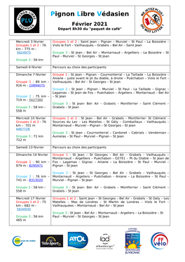 Pignon Libre Védasien Février 2021 Départ 8H30 Du 