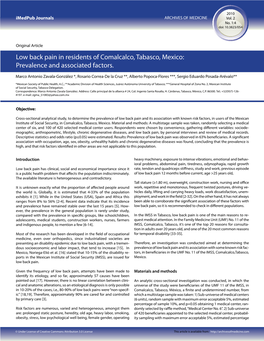 Low Back Pain in Residents of Comalcalco, Tabasco, Mexico: Prevalence and Associated Factors