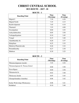 Bus Route – 2017– 18