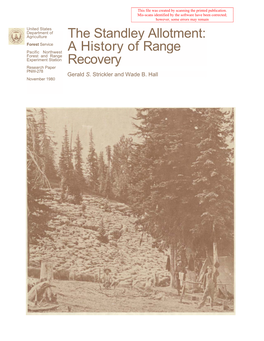 The Standley Allotment: a History of Range Recovery