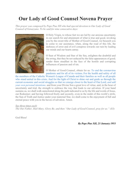 Our Lady of Good Counsel Novena Prayer