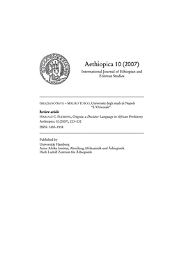 Aethiopica 10 (2007) International Journal of Ethiopian and Eritrean Studies