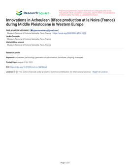 Innovations in Acheulean Biface Production at La Noira (France) During Middle Pleistocene in Western Europe