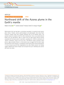 Northward Drift of the Azores Plume in the Earthâ€™S Mantle