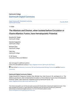 The Allantois and Chorion, When Isolated Before Circulation Or Chorio-Allantoic Fusion, Have Hematopoietic Potential