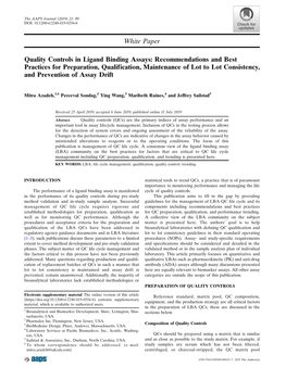 Quality Controls in Ligand Binding Assays: Recommendations And