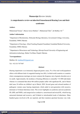 A Comprehensive Review on Inherited Sensorineural Hearing Loss and Their Syndromes