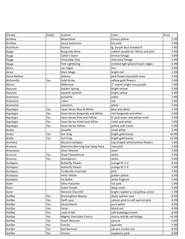 Variety Shade Cultivar Color Price Achillea Moonshine Canary Yellow 5.99 Achillea Saucy Seduction Hot Pink 5.99 Aconitum Fischeri Lg