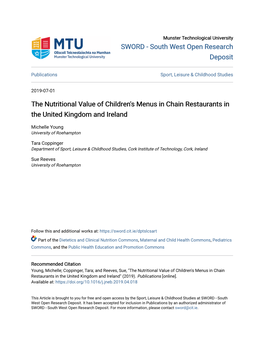 The Nutritional Value of Children's Menus in Chain Restaurants in the United Kingdom and Ireland