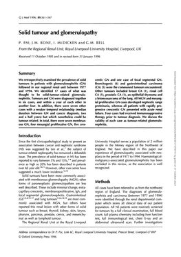 Solid Tumour and Glomerulopathy