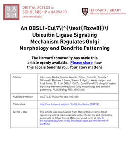 (^{\Text{Fbxw8}}\) Ubiquitin Ligase Signaling Mechanism Regulates Golgi Morphology and Dendrite Patterning