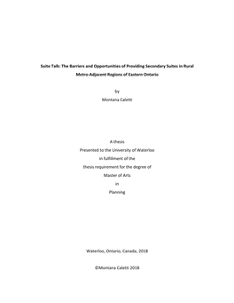 The Barriers and Opportunities of Providing Secondary Suites in Rural Metro-Adjacent Regions of Eastern Ontario