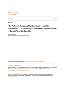 “The Profoundest Arcana of Our Dual Existence, and Its Intermediates”: the Technology of Monstrously Gendered Bodies in “Carmilla” and Havelock Ellis