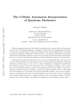 The Cellular Automaton Interpretation of Quantum Mechanics Arxiv:1405.1548V3 [Quant-Ph] 21 Dec 2015