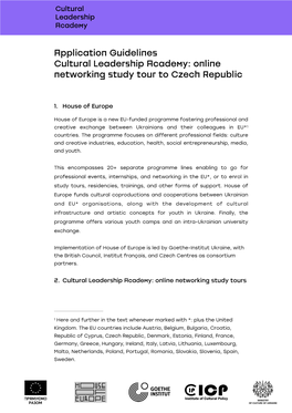 Application Guidelines for Online Networking Study Tour to Czech