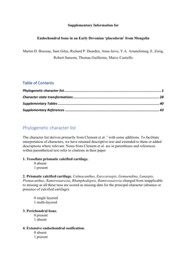 Phylogenetic Character List