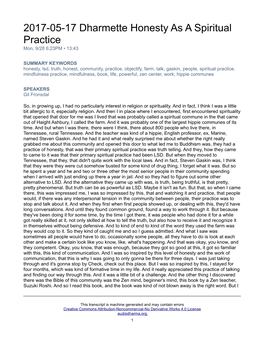 2017-05-17 Dharmette Honesty As a Spiritual Practice Mon, 9/28 6:23PM • 13:43