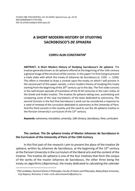 A Short Modern History of Studying Sacrobosco's De