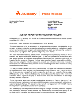 Audacy Reports First Quarter Results