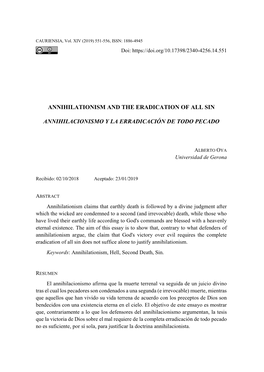 Annihilationism and the Eradication of All Sin Annihilacionismo Y La Erradicación De Todo Pecado