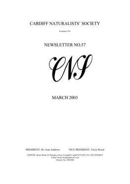 Cardiff Naturalists' Society Newsletter No.57 March 2003