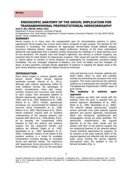 ENDOSCOPIC ANATOMY of the GROIN; IMPLICATION for TRANSABDMOMINAL PREPERITOTONEAL HERNIORRHAPHY Saidi H