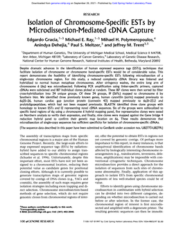 Isolation of Chromosome-Specific Ests by Microdissection-Mediated Cdna Capture Edgardo Gracia, 1-3 Michael E