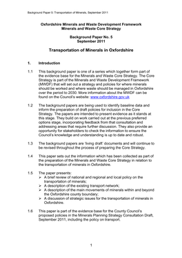 Background Paper 5: Transportation of Minerals, September 2011