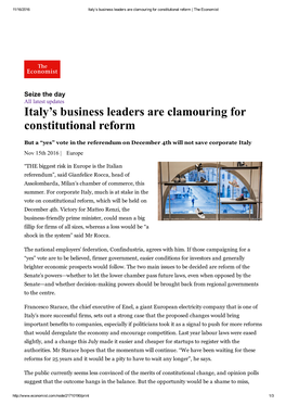 Italy's Business Leaders Are Clamouring for Constitutional Reform