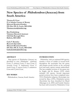 New Species of Philodendron (Araceae) from South America New Species of Philodendron (Araceae) from South America