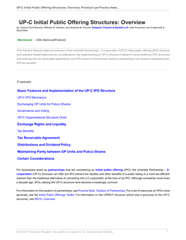 UP-C Initial Public Offering Structures: Overview, Practical Law Practice Note