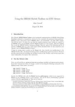 Using the MIDAS Matlab Toolbox Via GNU Octave