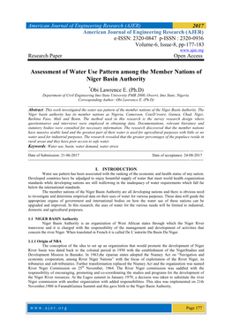 Assessment of Water Use Pattern Among the Member Nations of Niger Basin Authority