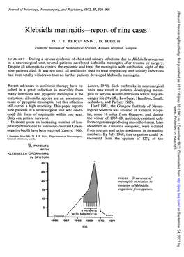 Klebsiella Meningitis Report of Nine Cases