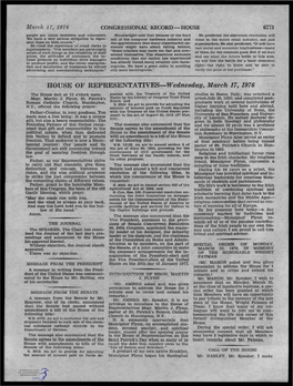 HOUSE of REPRESENTATIVES-Wednesday, March 17,1976 the House Met at 12 O'clock Noon