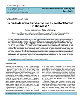 Is Roadside Grass Suitable for Use As Livestock Forage in Botswana?